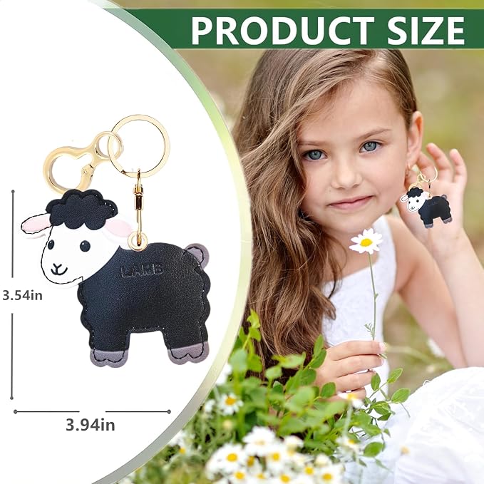 Leather Keychain Holder Case Compatible with AirTag,Cute Protective Cover with Keyring,Anti-Scratch Finder GPS Tracker Case for Wallet Keys,Bag,Pets,Backpack(Black Lamb)