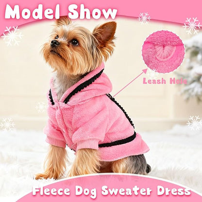Christmas Dog Sweaters for Small Dogs Winter Dog Dress Girl Puppy Sweater Fleece Warm Puppy Dresses with Leash Hole Cute Pink Clothes Bowtie Chihuahua Sweaters Pet Doggie Oufit (XX-Small)