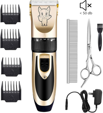 Highdas Dog Clippers for Grooming Rechargeable, Electric Dog Grooming Kit Clippers Low Noise, Cordless Quiet Dog Shaver, Pet Hair Trimmer Set for Dogs, Cats, Pets (Gold)