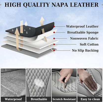 Coverado Waterproof Nappa Leather Car Seat Covers, Automotive Seat Covers，Front Car Seat Cushion & Car Seat Protector, Grey Seat Covers Universal Fit for Most Cars, SUVs, Trucks
