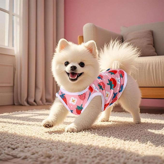 Pistha Pink Dog Shirts Cute Summer Dog Clothes Soft Pet T-Shirt Printed Puppy Shirt for Small Medium Dogs Cats Girl(Strawberry2,S)
