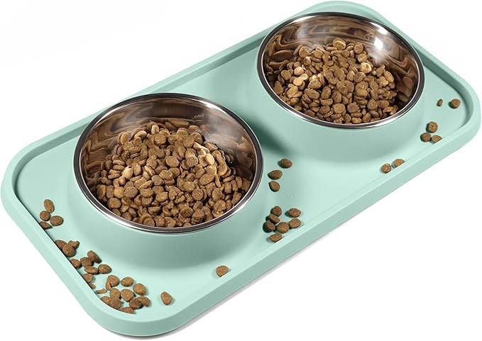 L.D.Dog Cat Food Bowls, Cat Bowls Non-Skid and Non-Spill Silicone Pads with PP Stand, Removable Stainless Steel Food and Water Dishes for Cats, Small Size Dogs