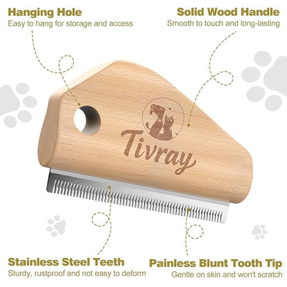 Dog Brush for Shedding, Deshedding Brush for Dogs, Pet Hair Removal Tool, Painless Wood Remover for Pet Hair, Cats, Horses Cleaning, Grooming, Short and Long Fur, Ergonomic Design, 4.3inch