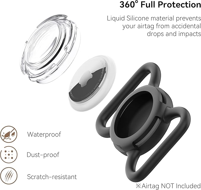 Waterproof AirTag Holder for Dog Collar, Soft Slide-On Dog AirTag Holder | Full-Body Protection, No-Dangle Fit, Ultra-Durable, Lightweight, Tool-Free Installation, Clear Cover, Fits Dog & Cat Collars