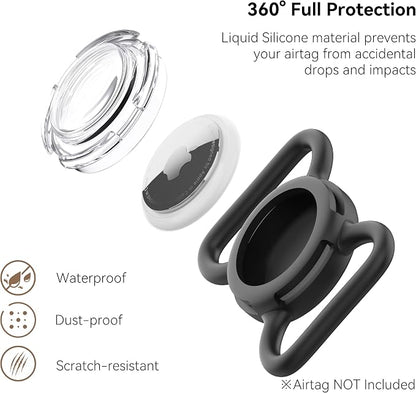 Waterproof AirTag Holder for Dog Collar, Soft Slide-On Dog AirTag Holder | Full-Body Protection, No-Dangle Fit, Ultra-Durable, Lightweight, Tool-Free Installation, Clear Cover, Fits Dog & Cat Collars