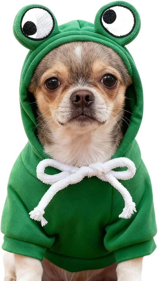 Pet Clothing Dog Transformation Frog Hoodie Autumn and Winter Warm Small Large Dog Method Dou Cat Bullfighting Clothes (Frog,XS)