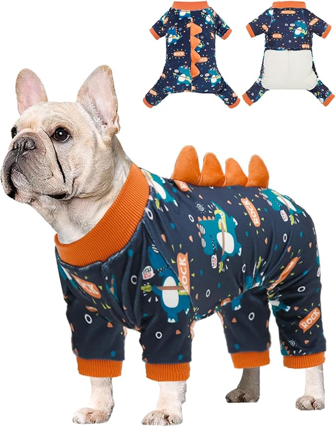 CuteBone Dinosaur Costume Dog Pajamas, Stretchy Spandex Crystal Velvet Sleepwear Coat for Small Dogs, Soft & Warm Pet Outfit Clothes for Cold Weather, Cozy Pullover Design COSP19S