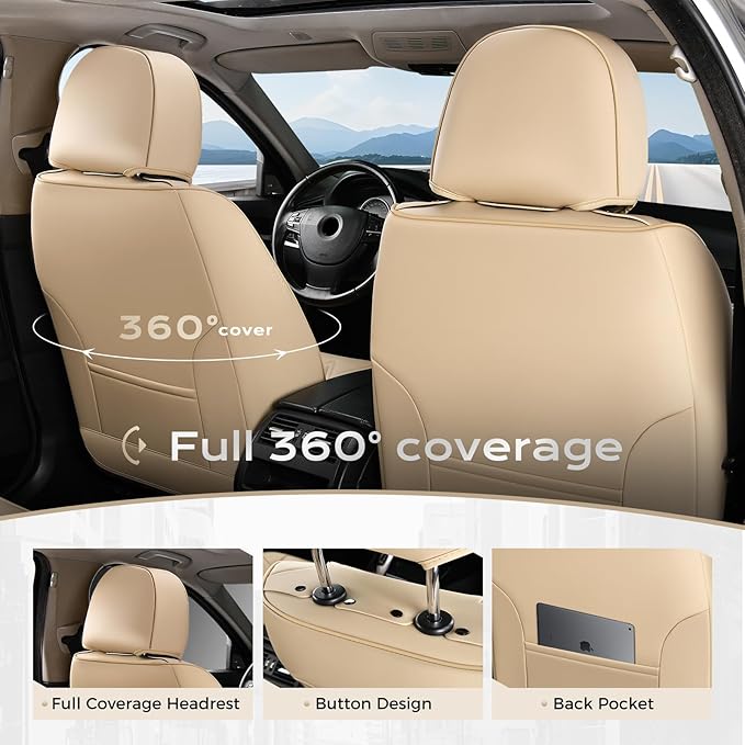 Coverado Car Seat Covers Full Set, Seat Covers for Cars, Front Seat Covers and Back Seat Cover Waterproof Leather Automotive Seat Cover, Universal Car Interior Protectors Cushion for Most Cars