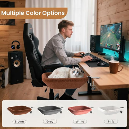Cat Bed for Desk -Rotating Silent Stability, Cat Desk Bed with Elasticity Memory Sponge, Removable Washable Bed Cover, Soft Comfortable, Suitable for Home & Office (Brown)