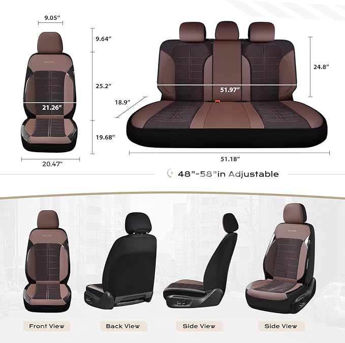 Coverado 3D Air Mesh Front Car Seat Cover, Sports Carbon Fiber Design, Breathable Seat Protectors Airbag Compatible Comfort Universal for Most Cars, Van,Trucks, SUV, Brown