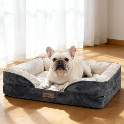 BELLA & PAL Orthopedic Dog Sofa Bed for Medium/Large Dogs – No Assembly Needed, Egg-Crate Foam Dog Couch with Waterproof Liner, Washable Removable Cover, Non-Slip, 28x23x6.5Inch, Grey