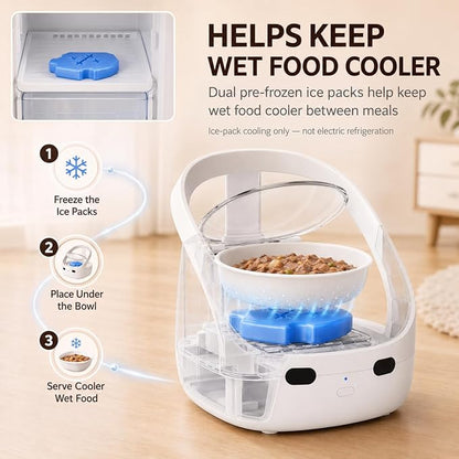 Smart Pet Feeder RFID Bluetooth, Wet & Dry Food Compatible, 400ML Capacity | RFID Cat Feeder, Multi-Cat Feeding, Wet & Dry Food Bowl, Dual Ice Packs, Portion Control, Removable Bowl