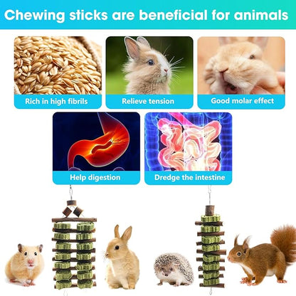 WDEFUN Natural Apple Wood Clover Cake Teeth Grinding Toy String - Rabbit Snack Chewing Toy, Safe and Durable Pet Teeth Grinding Rod, Caring for Dental Health