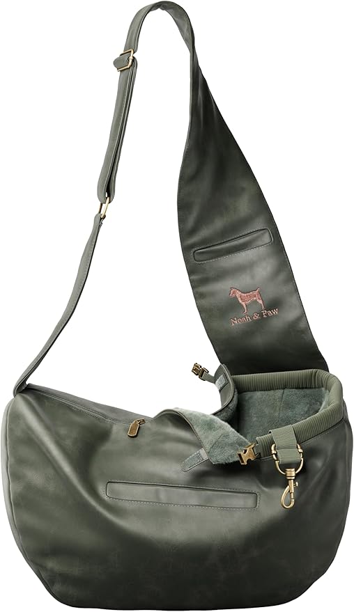 Noah & Paw Dog Sling Carrier for Small Dogs 5-18lb, Dog Sling for Small Dogs and Cats, Dog Carrier with Adjustable Padded Strap, Vegan Denim Lined with Fur, 3X Safety Features, Machine Washable