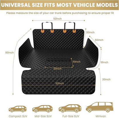 Waterproof SUV Cargo Liner for Dogs - Pu Leather Pet Car Seat Cover Protector with Bumper Flap, Non-Slip Backseat Mat for SUVs, Sedans, Vans Trunk | Easy Clean, Scratch Resistant (Black, Extra Large)