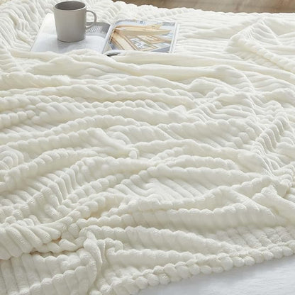 Nestl White Throw Blanket for Couch - Cozy Warm Fuzzy Blankets for Women, Set of 2 Small Fleece Throws for Girls - Off White, 50 x 60 Inches