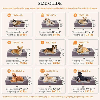 Comfort Expression Orthopedic Dog Bed for Medium Dogs 30x20 Inch, Waterproof Supportive Egg Crate Foam Medium Pet Bed with Removable Bolsters, Dog Couch with Washable Cover & Non-Slip Bottom, Purple