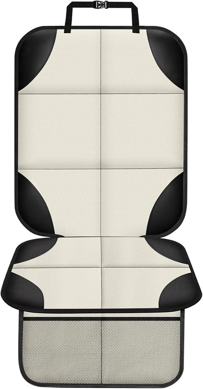 XHYANG Car Seat Protector 1 Pack Car Seat Cushion Mat Thickest Padding,Waterproof 600D Fabric Car Seat Covers for Non-Slip Backing Mesh Pockets for Baby and Pet (Beige, 1 Pc)