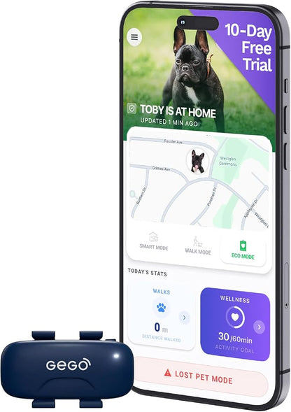 GEGOPet – Real-Time GPS Pet Tracker for Dogs & Cats, Unlimited Range, Safe Zones, Escape Alerts, Location History, Activity & Wellness Insights. Active Subscription Required