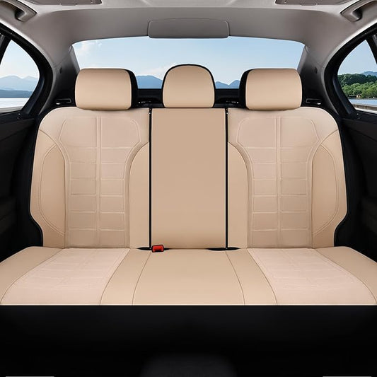 Coverado 3D Air Mesh Rear Car Seat Cover, Sports Carbon Fiber Design, Breathable Seat Protectors Airbag Compatible Comfort Universal for Most Cars, Van,Trucks, SUV, Beige