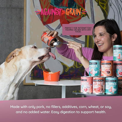 Against The Grain Nothing Else! 100% Pork Dog Food – 12 Count, 11 oz Each – Single-Ingredient Pork Loaf in Natural Bone Broth – Limited Ingredient, Grain-Free Recipe for Sensitive & Allergy-Prone Dogs