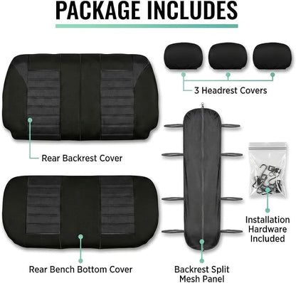 FH Group Automotive Car Seat Covers Rear Set Premium 3D Air Mesh Seat Covers, Airbag Compatible and Split Bench Cover Universal Fit Interior Accessories for Cars Trucks and SUVs - Black