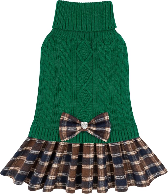 KYEESE Dog Sweater Thick Dog Sweaters for Small Dogs Male Comfy Dogs Clothes with Bowtie Soft Turtleneck Pet Sweater Dress Warm Pullover Pet Coats, Green, X-Large