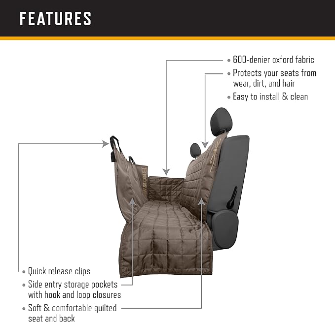 Browning Pet Hammock Backseat Cover, Durable Backseat Protection, Elk/Field Khaki