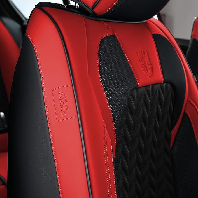 Coverado Seat Covers Full Set, 5 Seats Car Seat Protector, Seat Covers for Cars, Breathable Faux Leather Car Seat Cushion, Seat Cover Universal fit for Most Cars Trucks, Red