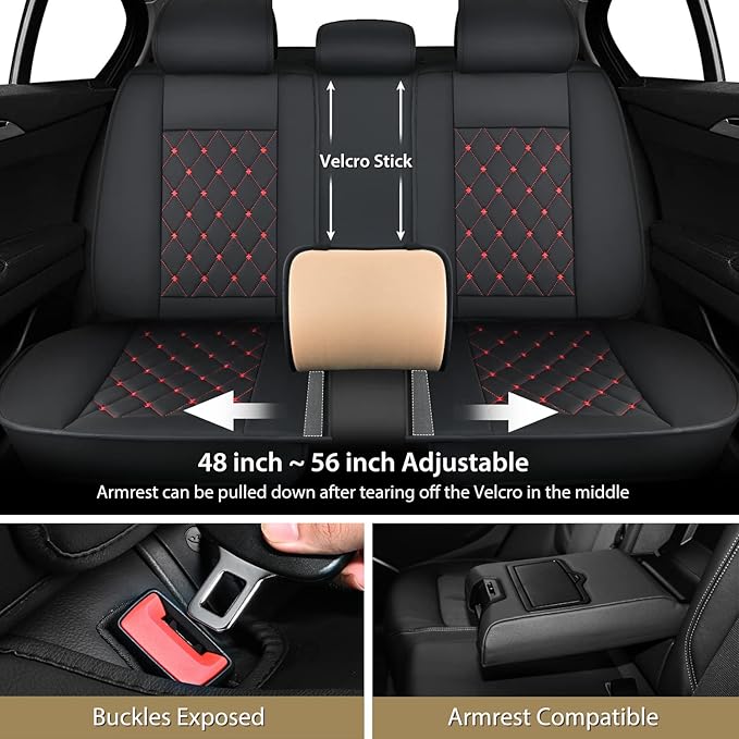 Nilight 5 Car Seat Covers Waterproof Faux Leather Cushions Anti-Slip Universal Fit for 5 Passenger Cars Hyundai Kia Civic Corolla Honda Accord Camry CR-V Fusion SUV Truck, Black+Red