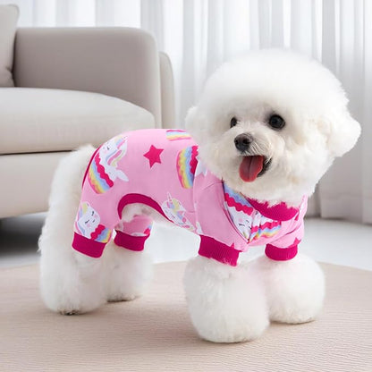 XPUDAC 4 Pack Dog Pajamas Soft Strechy Duck Pink Print Dog Clothes for Small Medium Dogs Girl Boy Cat Apparel, L