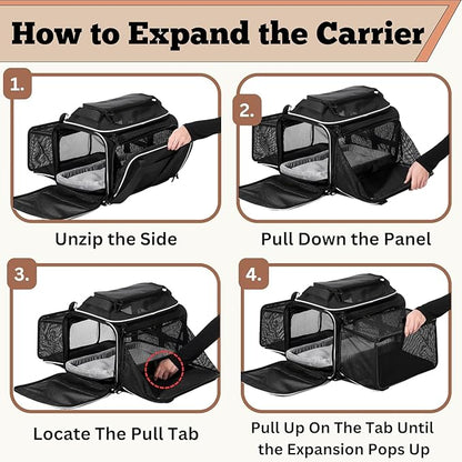 Airline Approved Top-Expanding Pet Carrier on Wheels- Extra Spacious Soft Lined Carrier! 18x11x11 (Grey, Expanding Sides)