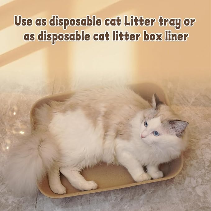Disposable Cat Litter Box, Sturdy and Durable, Extra Thick, Large Size - 16.2"x12.6"x3.9", Leak Resistant and Sustainable, Disposable Litter Boxes for Cats (Brown, 1-Pack)