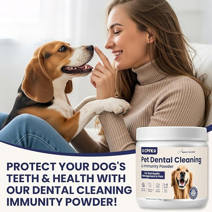 Dog Dental Cleaning Immunity Powder Dog Dental Cleaning Powder with Probiotics to Lighten Bad Breath and Control Plaque Tartar Supports Dogs Dental Care and Immune Health 4.23 OZ