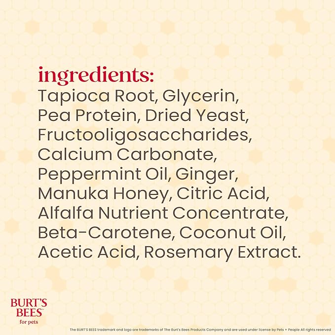 BURT'S BEES FOR PETS Dental Treats for Dogs with Manuka Honey & Ginger, Holistic, Plant-Based Oral Care, 98% Natural Origin Formulas, Peppermint Flavor, Dog Treats Small Dogs, Sz Md/Lg 10ct, 7.7 oz