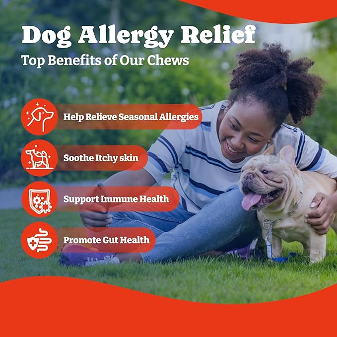 Dog Allergy Relief Chews – 70 Soft Chews, Turkey & Pumpkin Flavor - Immune Support & Itch Relief with Colostrum, Astragalus Root, 6-Strain Gut Health Blend