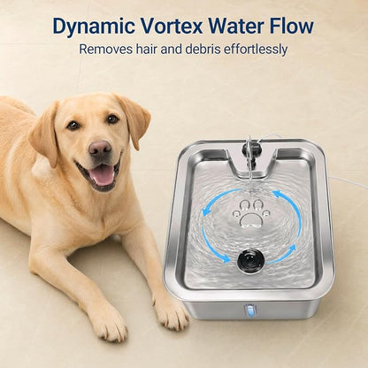 Cat/Large Dog Water Fountain, 4.5Gal/17L Quiet LED Blue Light Stainless Steel Pet Water Fountain for Large Dogs Indoor with 3 Replacement Filters, Multi-Filtration & Deeper Drinking Surface