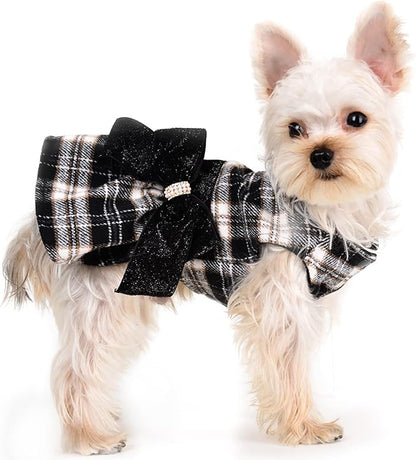 Yikeyo Dog Sweater Dress,Dog Dress for Small Dogs Girl, Plaid Winter Warm Fleece Lining Female Clothes, Pet Outfits Coat, Cat Apparel Christmas,Small,Black