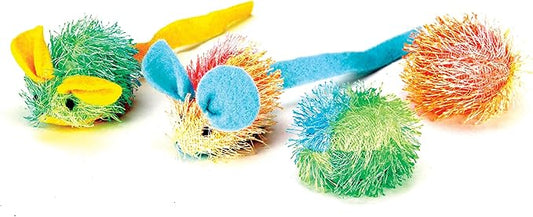 SPOT Stringy Mice & Balls - Catnip Cat Toys, Interactive, Colorful Plush Toys, Fun for Cats and Kittens to Bat and Chase, Boredom Buster - 2 Mice, 2 Balls