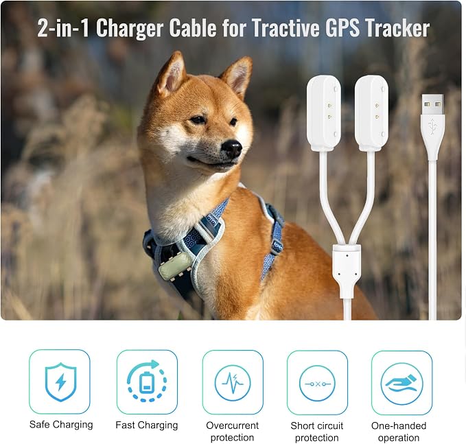 Magnetic Charging Cable for Tractive GPS Dog XL & XL Adventure, 2-in-1 Fast Charging USB Cord, Durable Replacement for Smart Dog GPS Tracker