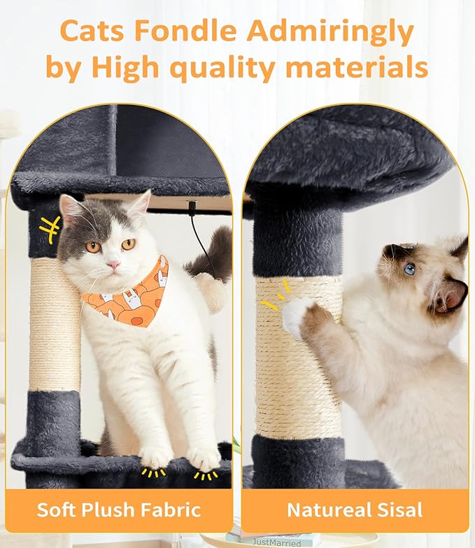 ABCPET Cat Tree Large Cat Tower Tree 68" Multi-Level Cat Tower for Indoor Cats with Sisal Scratching Posts, Widen Cat Perche, Square Hammock, 2 Widen Condos, Scratching Posts, Grey