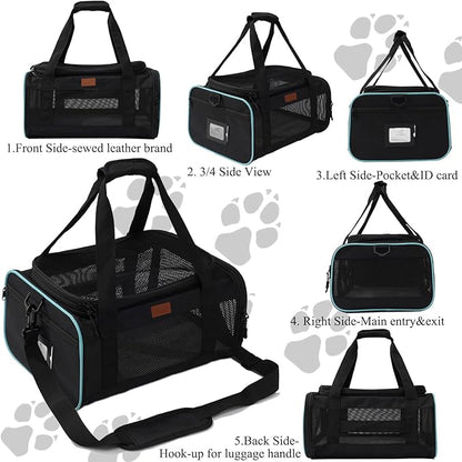 HSC PET Soft Sided Cat Carrier Soft Small Pet Carriers Dog Carrier Airline Approved Dog Carriers,Lightweight,Luxury Style,Top Expandable,Guaranteed on Cabin Board Flight Travel Recommend Under 15lbs