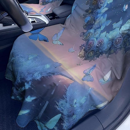 1 Pack Car Towel Seat Covers with Storage Bag, Multifunctional Towel for Gym Outdoor Sport, Picnic, Beach, Pet Dog Travel,Non-Slip Washable Car Seat Protector (Blue Heart)
