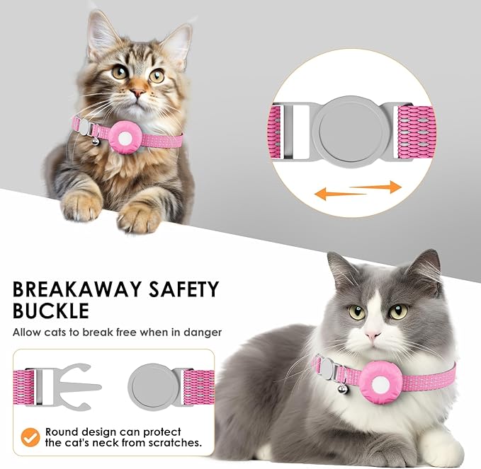 Cat GPS Tracker, Pet Tracker for Cats, Cat GPS Tracker Collar with Safety Elastic Buckle, Works with Any Collar,Compatible with Apple Find My App (Only iOS), Waterproof, No Monthly Fee, Pink