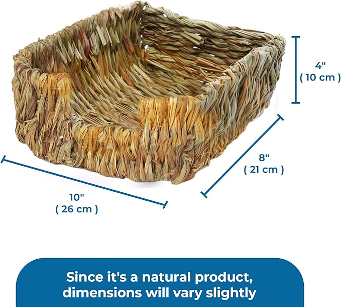 SunGrow Portable Grass Bed for Rabbits, Handmade and Washable Basket, Chew Toy, Easy to Dry, Sleeping, Chewing, Nesting Pad, Small Animal Bunny Bedding