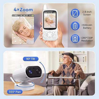 Room Monitors for Elderly Monitor with Camera And Audio, 2-Way Talk Baby Monitors for Elderly, Med Reminder and Temp Sensor Senior Monitor for Adult, No Wifi/App Caregivers Cameras for Senior