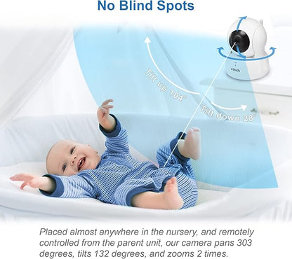 VTech VM923-2 Baby Monitor, 2.8”Screen, 1000ft Range, Pan-Tilt-Zoom, Night Vision, 2-Way Audio, Temperature Sensor, Lullabies, Secured Transmission No WiFi