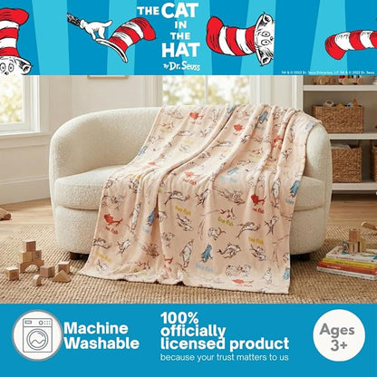 One Fish Two Fish Red Fish Blue Fish by Dr. Seuss Book Throw, Kids Super Soft Plush Cozy Throw Blanket, 60 in x 70 in, (Officially Licensed Product) by Franco