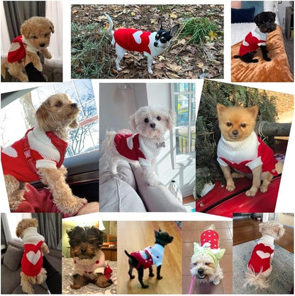 CHBORCHICEN Pet Dog Sweaters Classic Knitwear Turtleneck Winter Warm Puppy Clothing Cute Strawberry and Heart Doggie Sweater (Red2, XX-Small)
