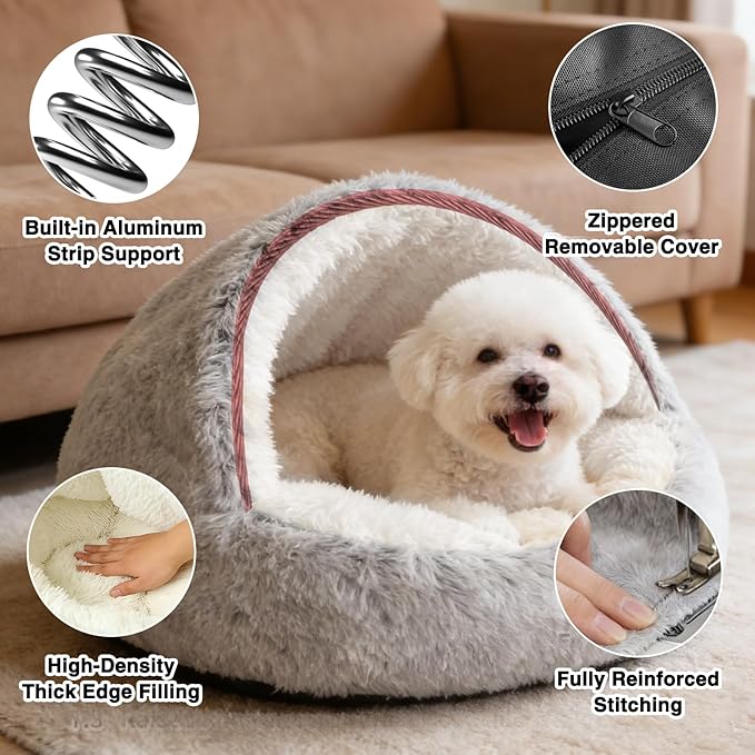 Dog Beds Medium Size Dogs, Calming Deluxe Plush Dog Cave Bed for Medium Dogs - Removable & Washable with Zipper, Built-in Support & Stable Non-Collapsible, Pet Bed for Dogs & Cats 32×32Inch